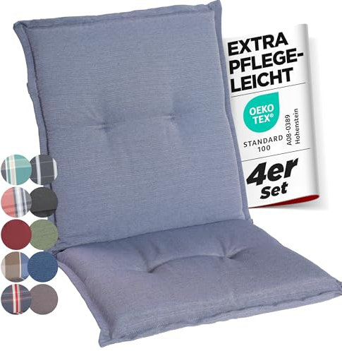 gardisun Gartenstuhlauflagen Niedriglehner I Extra Dicke Sitzauflagen I Made in Europe I Stuhlauflagen für Niederlehner Gartenstuhl I Auflagen mit extra hohem Komfort I 4er Set I Hellgrau