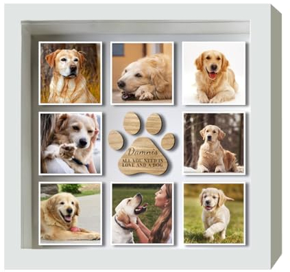 Ozinna Personalisierter Katze Und Hund Bilderrahmen,Fotorahmen Haustiere mit Name Foto Keepsake Hunde Erinnerung Pet Memorial,Gedenkstätten Geschenk für den Verlust Erinnerung Haustier,Weiß