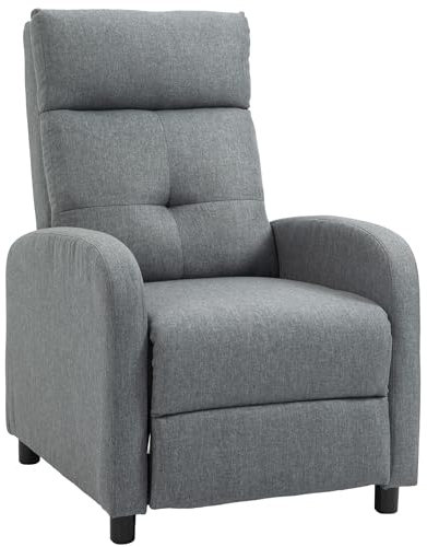 HOMCOM Fauteuil de Relaxation Fauteuil de Salon Relax inclinable manuellement avec Repose-Pied revêtement Effet Lin capacité de Charge 150 kg Design Moderne Gris