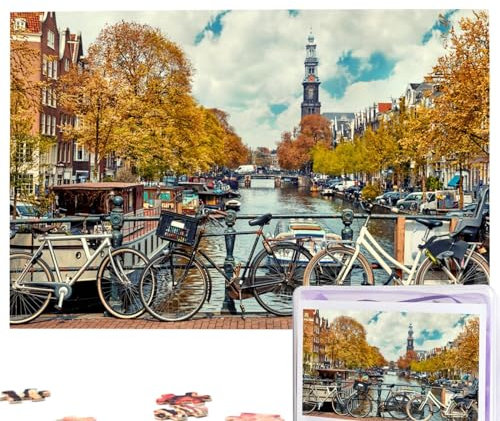 Fahrräder in Amsterdam Puzzles 1000 Teile Personalisierte Puzzles Fotos Puzzle für Familie Bilderpuzzle für Erwachsene Hochzeit Geburtstag (74,9 x 50 cm)