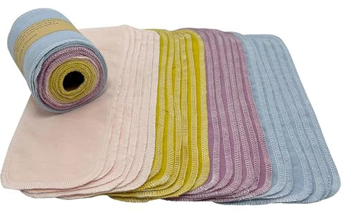 BEECO GIF2U Reusable Toilet Paper Towels 24 Count Roll,Washable Absorbent No Tear Bidet Towels Cotton Cloth,Zero Waste Cleaning Supplies for Bathroom (Solid 4 Colors B)