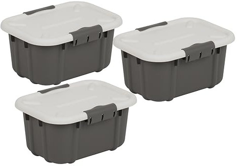 BranQ - Home essential Universeller Aufbewahrungsbehälter mit Deckel VELUR, 3er-Set, Grösse 3,6 l, BPA-frei Kunststoff PP, dunkelgrau