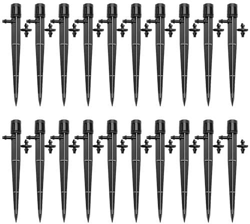 VooGenzek 20 Pièces Goutteur Irrigation Réglable, 360 Degrés Micro Asperseur Goutte à Goutte pour Tube 4/7 mm, Goutteur d'irrigation Insertion, Noir (avec Connecteur)