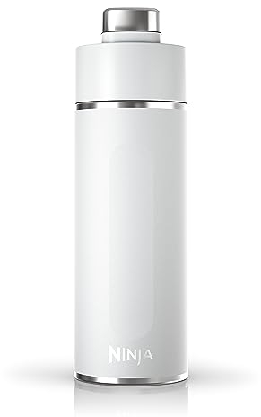 Ninja Thirsti Bouteille et flasque 700 ml avec couvercle étanche, conçue pour boissons gazeuses, chaudes et froides. Voyage/sport. Triple isolation, bouteille en acier inoxydable, Blanc, DW2401EUUKWH