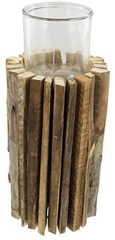 Dekoleidenschaft Windlichtsäule Rustikal aus recyceltem Holz, 41 cm hoch, Dekosäule, Kerzenhalter, Holzsäule, Dekosäule mit Kerzenglas, Bodenwindlicht, Kerzensäule