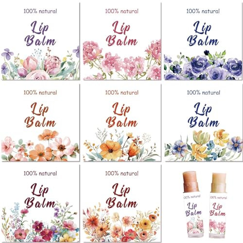 craspire 80 Stück 8 Stile Lippenbalsam-Aufkleber, Blume, Selbstklebend, Selbstgemachte Lippenbalsam-Etiketten, Vintage, Quadratisch, DIY-Pflanzenetikettenaufkleber Für Lippenbalsam-Behälter, Kosmetik