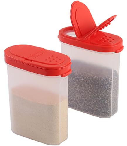 SIGNORA WARE Gewürzgläser mit Deckel, nachfüllbar, leer, luftdicht, 237 ml, 2-in-1 Ausgieß-/Schalter-Deckel, transparenter Kunststoff, Gewürz-/Gewürz-Organizer, Küche/Reisen, 2 Stück