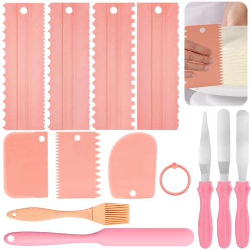 Omsscun 12 Pcs Cake Scraper Set, Icing Smoother Scraper, Metal and Silicone Cake Spatula, Cake Stripping Tool, for Baking Enthusiasts, Beginners, Professionals