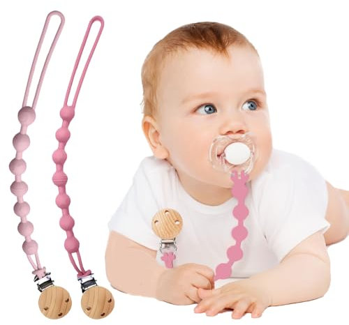 Attache Tetine (2 Couleurs) Attache Sucette - Accroche Tétine Bebe - Lot De 2 Accroches -Tétines En Silicone De Haute Qualité (Rose foncé/Rose clair)