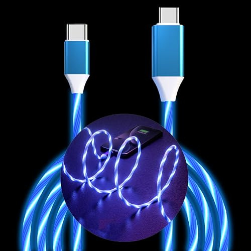 Câble USB C vers USB C 3 A lumineux C vers C, câble LED C vers type C, cordon de charge rapide pour Samsung Galaxy S23, S22, S21, S20 Ultra, i-Phone 15 Pro Max Plus, iPad Mini Pro Air (1 m, bleu)