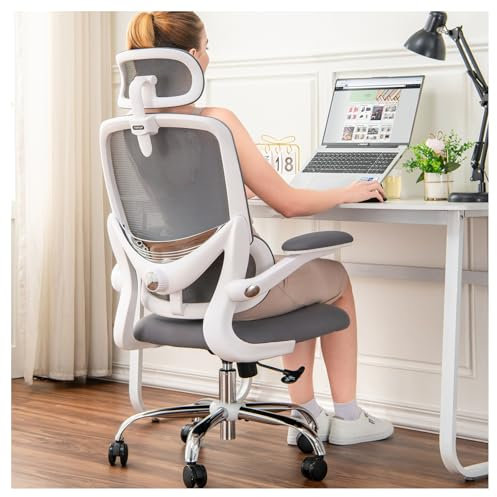 TONFARY Silla Ergonómica para Oficina, Silla de Escritorio Respaldo Alto de Malla, Soporte Lumbar Ajustable, Reposabrazos Abatible, Reposacabezas Desmontable, Silla Giratoria para Juegos, 150 KG