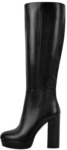 VERISSON Stivale alto al ginocchio con tacco a blocco, Poliuretano nero., 42 EU