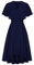 Damen Elegant Chiffon Kleid V-Ausschnitt A-Linie Cocktailkleid Hochzeit Lange Kleider Dunkelblau 46