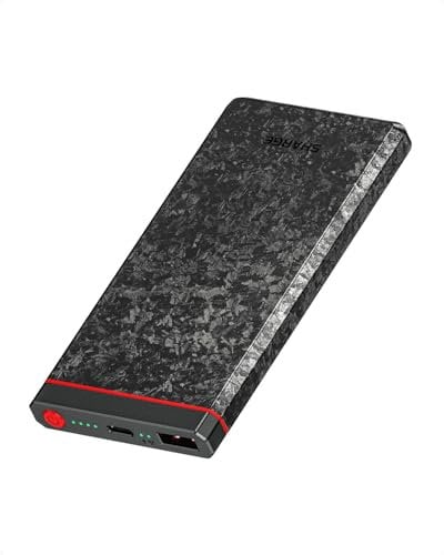SHARGE CarbonBlade Power Bank, 22.5W PD Fast Charging Portable Charger, 10000mAh Carbon Fiber Slim Battery Pack USB-C and USB-A for iPhone 16 Pro/16 Pro MAX/15 Pro, iPhone 14/13, Galaxy S24, Airpods