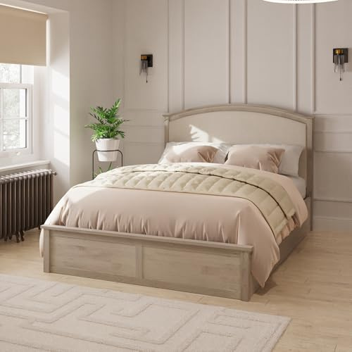 GFW Madrid Wooden Natural Ottoman King Size Bed Frame with Fabric Headboard, Under Mattress Support Board And Underbed Storage 5ft King Size Bed Dimensions: 211.5 (L) x 165.4(W) x 114cm (H)