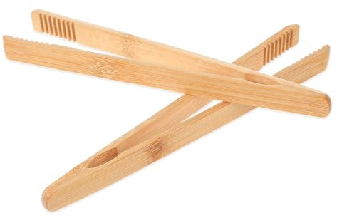2 pinzas para tostadora de bambú de 9.84 pulgadas reutilizables pequeñas pinzas de cocina de madera antideslizantes pinzas de bambú multiusos para frutas, pan, encurtidos, utensilios de cocina,
