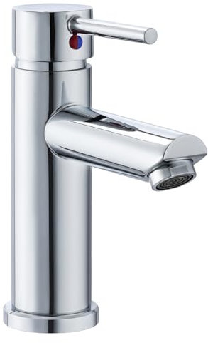 Peppermint Bathroom Sink Taps Basin Taps Mono Single Lever Bathroom Mixer Tap 1 Hole, Modern Basin Mixer Tap with Hot and Cold Hoses,Stainless Steel, Chrome