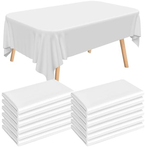 Mineup Lot de 12 Nappes Jetables, 137 x 274 cm Nappe Intissé Blanche, Nappe Blanche Jetable, Nappes Imperméable en PEVE, Nappe Jetable pour fête, Anniversaire, Mariage, Baby Shower