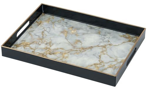 Serving Tray, Marble Plastic Food Trays for Eating on Lap Decor Coffee Tray with Handles Rectangular Non-slip Candle Plate, 40x30x4 cm Large Drinks Platter for Kitchen/Living Room/Bedroom/Party