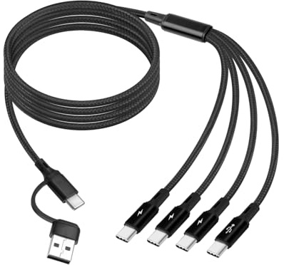 YANBORONSN USB C Verteiler 6 in 1, Multi USB C Ladekabel mit 4 Ports, USB A/C zu 4x Type C Mehrfach Ladekabel für Telefon, Tablet, Laptop(1,2m)