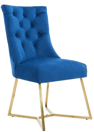 Life Interiors Ambra Modern Velvet Dining Chair – Black Tufted Accent Chair with Gold Legs & Ring Handle - Ideal for Dining Room Living Room Restaurants