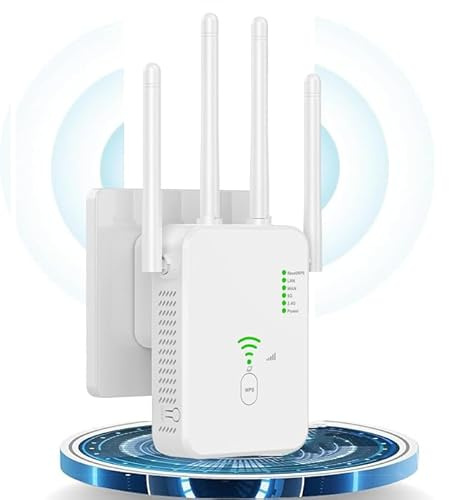 1200Mbit/s WLAN Verstärker, WLAN Repeater Dual Band WiFi Verstärker Signalverstärker mit 1 LAN Port, 1 WAN Port, WPS,3dBi x4 Antennen kompatibel zu Allen WiFi Geräten