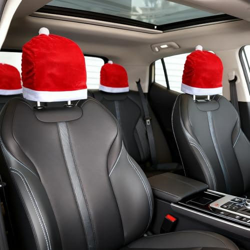 MorLuks 4 Stück Auto Kopfstützenbezüge, Weihnachten Kopfbedeckung Für Autositze, Autoschmuck Weihnachten, Universeller Auto-Kopfstützenbezug, Lustige kopfstützenbezüge für Weihnachten