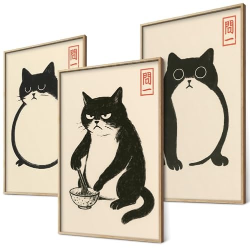 Hoji Katzen Poster Set Ukiyo-e Japanische Kunst Japan Wanddeko Bilder Schlafzimmer Deko Wohnzimmer Dekoration Eklektische Gemälde