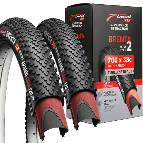Fincci Fahrradreifen 28 Zoll Tubeless Ready 700x38C ETRTO 40-622 2er Set | 1 mm Nylon-Pannenschutz und 120 TPI mit Aramid-Karkasse für starken Grip auf Schotter, Straße, E-Bike und Tourenrad