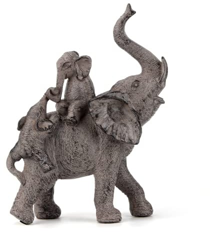 Smadeer Elefanten Figuren Deko - Moderne Elefantenmutter mit Baby Statue (Rüssel Oben) - Glücksbringer Skulptur für Wohnzimmer & Regal - Geschenk für Frauen & Mama