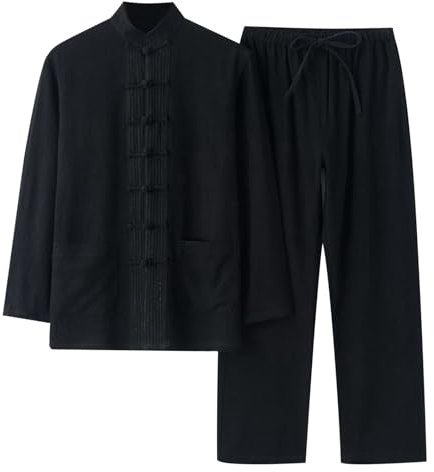 Chemise en Lin pour Homme - Veste d'arts Martiaux Chinois - Uniforme Traditionnel - Vêtement pour Arts Martiaux - Kung Fu, Tai Chi Wushu - pour Homme et Femme - Costume Tang