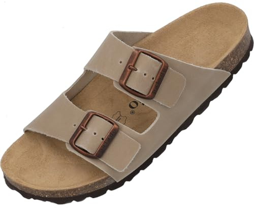 Palado Pantoletten Damen Korfu Waxed Premium Leather – Sandalen Made in Spain - elegante Hausschuhe mit Kork-Fußbett - modische Sommerschuhe