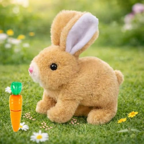 XUDUOO Elektrischer Osterhase Plüschtier, Hase Kuscheltier mit Geräuschen & Beweglichen Ohren, Interaktives Spielzeug Kinder, Plüschhase Spielzeug Geschenk für Ostern Weihnachtstag Geschenke(Braun)