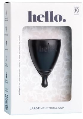 Hello Period Average Cervix Menstrual Cup | Award Winning Reusable Period Cup | Soft Flexible Alternative to Pads & Tampons Sustainable Feminine Hygiene Leak Proof | (Large Black)