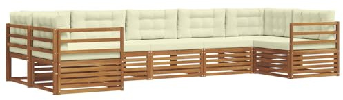 vidaXL Sofagarnituren 7 pcs Natur und Creme Massivholz Akazie, Garten, Moderne Sofas, langlebige Möbel, Terrasse, Bequeme Lounge, praktische Sitzgelegenheit