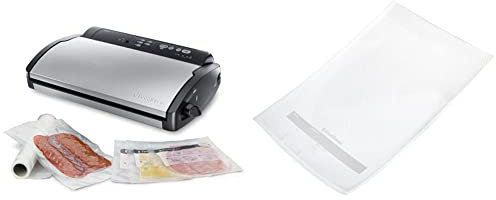 FoodSaver V2860 - Envasadora Al Vacío, 2 Tipos De Envasado, 3 Velocidades, Color Negro Y Plata, 43 X 29 X 10.5 Cm + Fsb4802-I-065 - Bolsas Envasado Al Vacío, 20.7 X 29.2 Cm