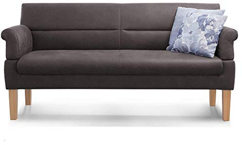 Cavadore 3-Sitzer Sofa Kira mit Federkern / Sitzbank für Küche, Esszimmer / Inkl. Armteilfunktion / 189 x 94 x 81 / Kunstleder grau
