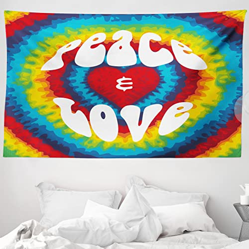 ABAKUHAUS 70s-Party Wandteppich und Tagesdecke, Groovy Hippie-Regenbogen aus Weiches Mikrofaser Stoff Waschbar ohne Verblassen Digitaldruck, 230 x 140 cm, Blau Rot Grün