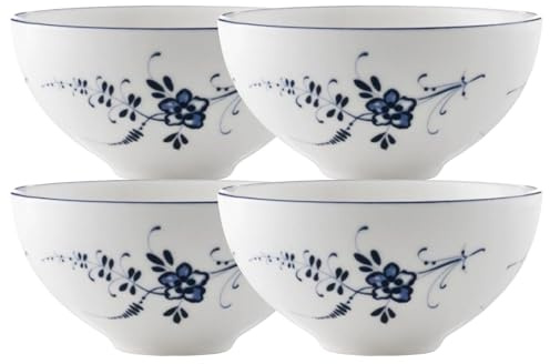 Villeroy & Boch Vieux Luxembourg Schälchen 4er Set, 150 ml, Kleine Servierschälchen mit blauem Dekor, Premium Porzellan, Weiß/Blau