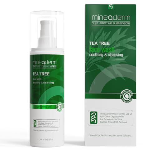 Mineaderm Tea Tree Waschgel mit Teebaumöl & Aloe Vera – Porentiefe Reinigung für fettige & zu Akne neigende Haut – Reguliert Sebum & spendet Feuchtigkeit – 200 ml