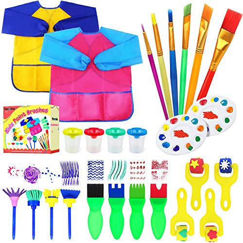 Hanmulee Kids Paint Brushes Schwamm Kits, 26 Stück Malpinsel Zeichenwerkzeuge Kits, Kinder Early DIY Learning Paint Sets für Kinder Kunsthandwerk für Kleinkinder