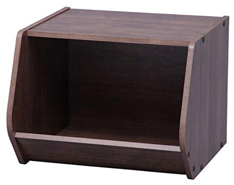 Iris Ohyama, Regal, AufbewahrungsBoxen aus Holz, Beistellmöbel, Multifunktional, Stapelbar, Design, Büro, Schlafzimmer, Wohnzimmer - Stack Box STB-400 - Braun
