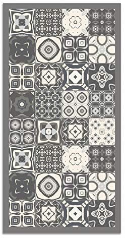 Panorama Alfombra Vinílica - Modelo Baldosa Hidráulica Color Gris 60x250cm - Varios tamaños - Decoración Hogar, Cocina y Salón