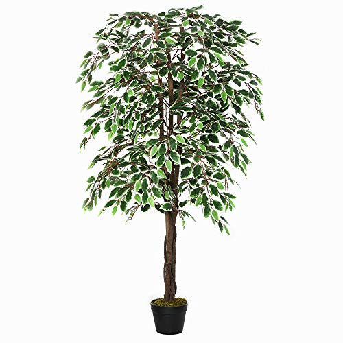 Outsunny 160cm/5.2FT Artificial Ficus Silk Tree with Nursery Pot, Decorative Fake Plant, for Indoor Outdoor Décor