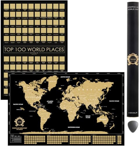 2-in-1-Geschenkset - Rubbel Poster der 100 besten Orte zu besuchen und Weltkarte zum Rubbeln - Weltkarte Reisen Markieren - 100 Orte Plätze besuchen