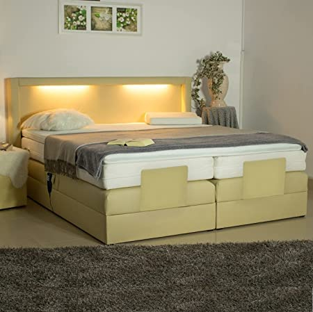 PAARA Boxspringbett Barcelona GM | 10.000 Newton Motorleistung | LED | Antirutsch-Matten | Taschenfederkern Matratze | Kaltschaum Topper | Jedes Bett EIN Unikat - Made in Germany (160 x 200 cm)