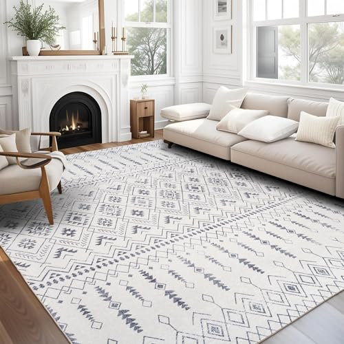 ReaLife Teppich - Maschinenwaschbar - aus Premium-Recyclingfasern hergestellt - Moroccan - Ivory, 225 x 285 cm