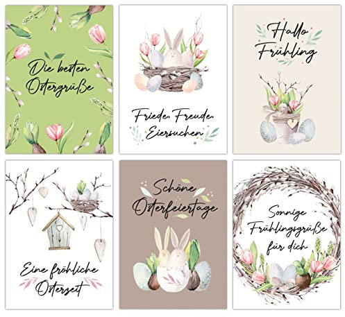 Papierdrachen 12 Osterkarten zum Verschicken und Sammeln - liebevoll gestaltetes Postkarten Set Rosa Tulpen - Grußkarten Set - Ostern - Set 19