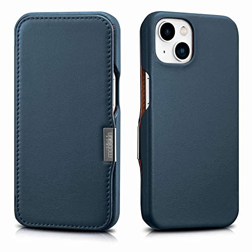 Mobiskin Hülle kompatibel mit Apple iPhone 13 (6,1 Zoll), Handyhülle mit echtem Leder, Case, Schutzhülle, dünne Handy-Tasche, Slim Cover, Blau