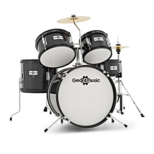 Black Acoustic Junior Drum Kit 5-teiliges Kinderschlagzeug für Kinder von 5-10 Jahren mit Snare, Bass, Tomtom, Becken